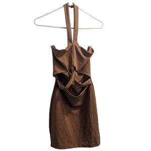 🆕 Charlotte Russe Brown Halter Crisscross Open Torso Dress S